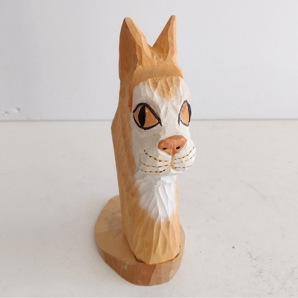 Peepers Eye Glass Holder Stand Cat Face Hand Carved Wood Handcrafted